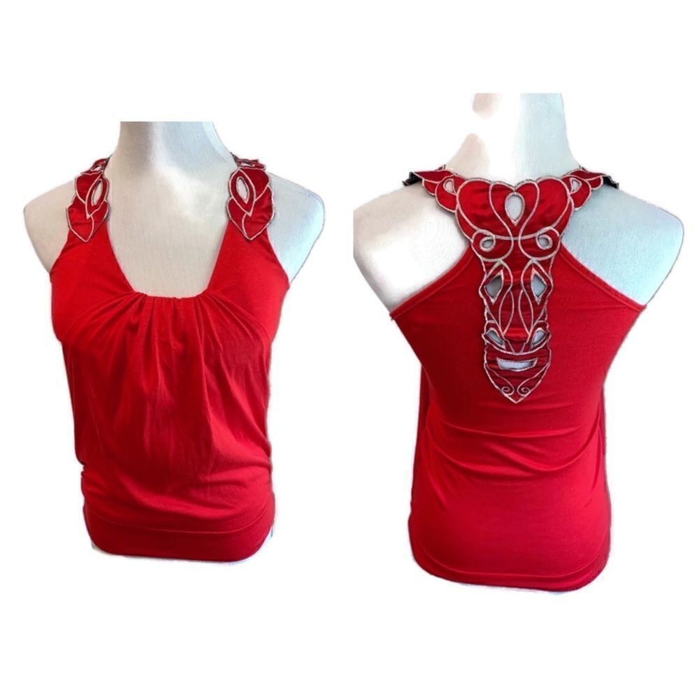 Bongo Red Drape Front Sleeveless Top Sz S